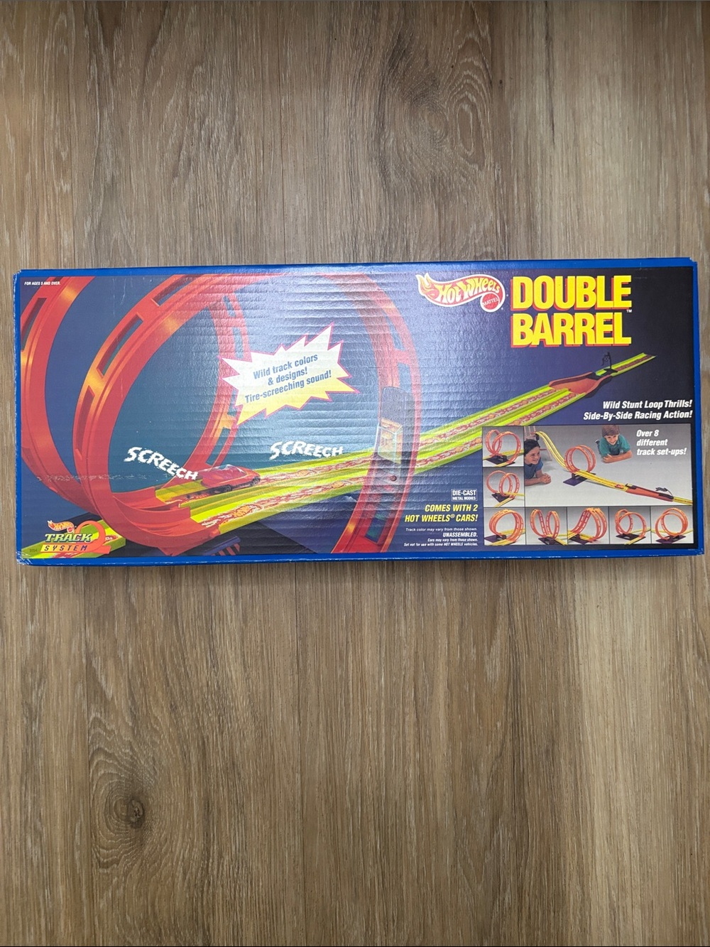 Vintage 1993 Mattel Hot Wheels Double Barrel Stunt Set in Box with Cars NIB